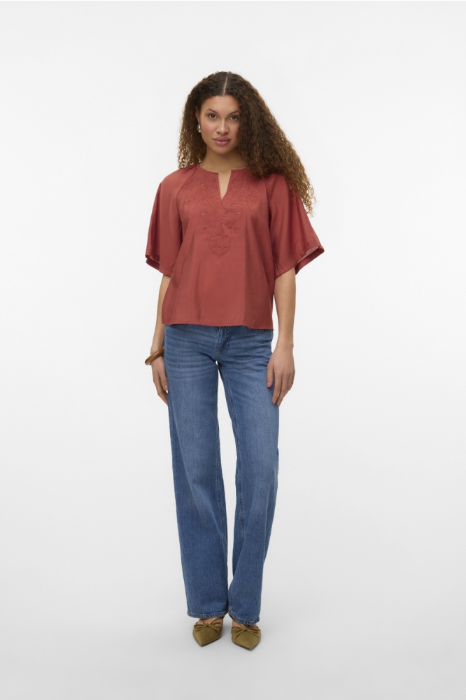 VMBRILEY 2/4 V-NECK EMB. TOP WVN BT 10328242 MARSALA